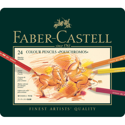Matite colorate permanenti Faber Castell Polychromos mina 3,8 mm box metallo – colori assortiti conf. 24 pezzi – 110024