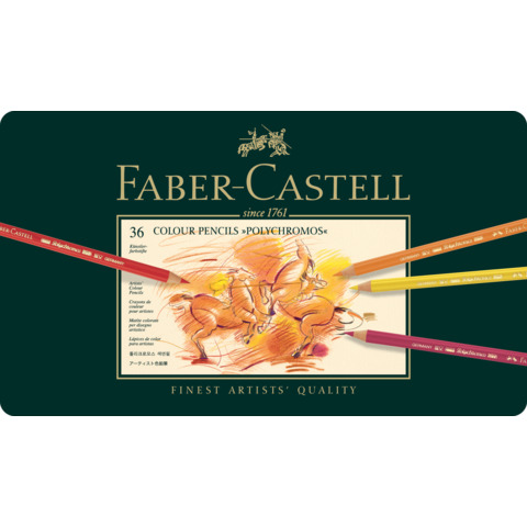 Matite colorate permanenti Faber Castell Polychromos mina 3,8 mm box metallo – colori assortiti conf. 36 pezzi – 110036