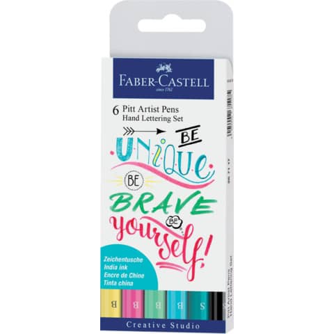 Penna inchiostro pigmentato Faber Castell Pitt Artist conf. 6 pezzi – Lettering pastello –