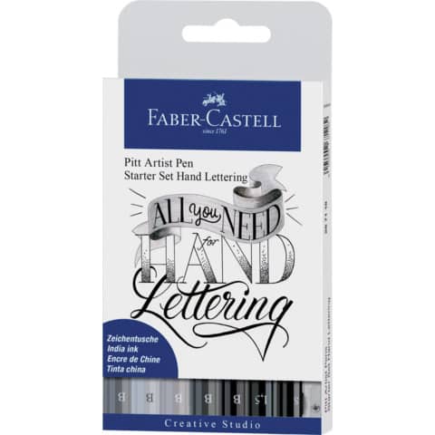 Penna inchiostro pigmentato Faber Castell Pitt Artist conf. 9 pezzi Faber-Castell Lettering starter set –