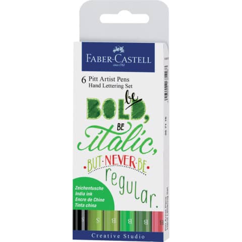 Penna inchiostro pigmentato Faber Castell Pitt Artist conf. 6 pezzi – Lettering green – 267117