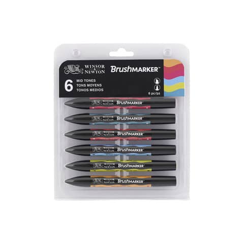 Pennarelli Winsor&Newton Promarker Brush doppia punta scalpello-pennello – conf. 6 pz toni medi – 0290124