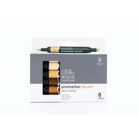 Pennarelli Winsor&Newton Promarker Brush doppia punta scalpello-pennello – conf. 6 pz colori assortiti carne – 0290127