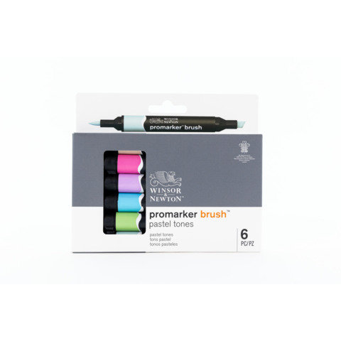 Pennarelli Winsor&Newton Promarker Brush doppia punta scalpello-pennello – conf. 6 colori assortiti pastello – 0290125
