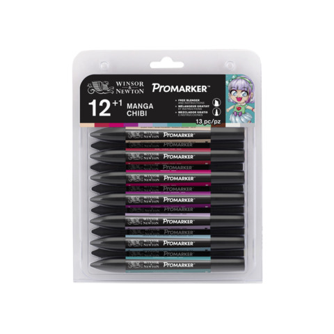 Pennarelli Winsor&Newton Promarker doppia punta fine-larga – 12 colori assortiti manga chibi – 0290141