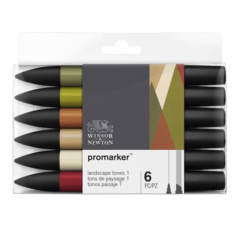 Pennarelli Winsor&Newton Promarker doppia punta fine-larga – colori landscape – conf. 6 pezzi – 0290117