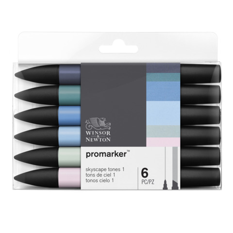 Pennarelli Winsor&Newton Promarker doppia punta fine-larga – colori skyscape – conf. 6 pezzi – 0290118