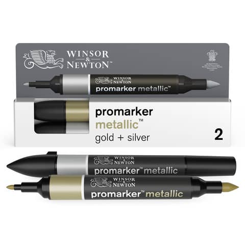 Pennarelli Winsor&Newton Promarker doppia punta fine-larga – argento e oro – conf. 2 pezzi – 0290150