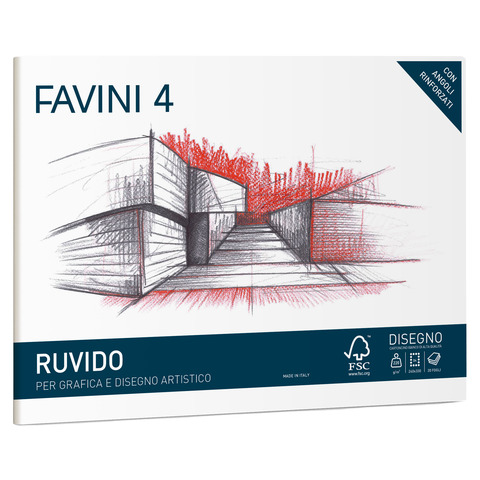 Cartangolo da disegno Favini 4 f.to 24×33 cm 20 fogli da 220 g/m2 ruvido neutro – A168504