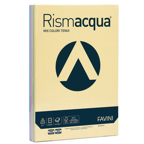 Carta colorata Favini Rismacqua colori tenui 200 g/m² A4 – risma da 125 fogli 5 colori assortiti – A67X124