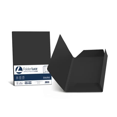 Cartellina 3 lembi Favini Folder Luce&Acqua 200 g/m² 24,5×34,5cm conf.25 nero – A50A434