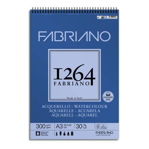Blocco acquerello spiralato Fabriano 300 g – 30 fogli A3 – 19100650