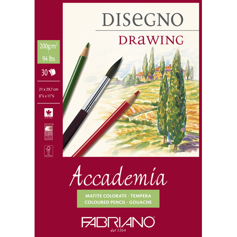 Blocco collato Fabriano Accademia grana naturale 200 g A4 – 30 fogli – 41202129