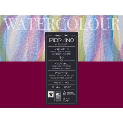 Blocco collato Fabriano Watercolour grana fine 20 fogli 36×48 cm – 200 g – 72613648