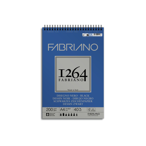 Blocco da disegno spiralato 1264 200 g – 40 fogli neri A4 – 19100652