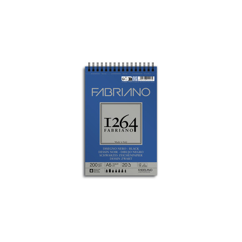 Blocco da disegno spiralato 1264 200 g – 40 fogli neri A5 – 19100651