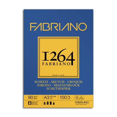Blocco collato Fabriano 1264 schizzi 90 g A3 – 100 fogli – 19100633