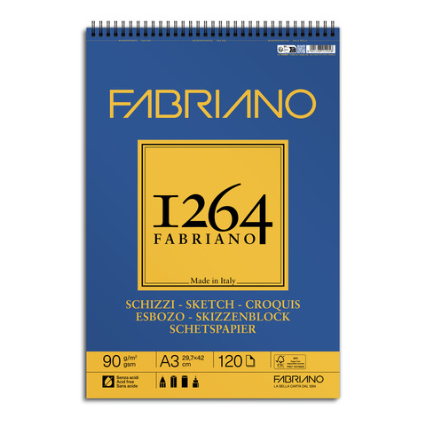 Blocco spiralato Fabriano 1264 schizzi 90 g A3 – 120 fogli – 19100639