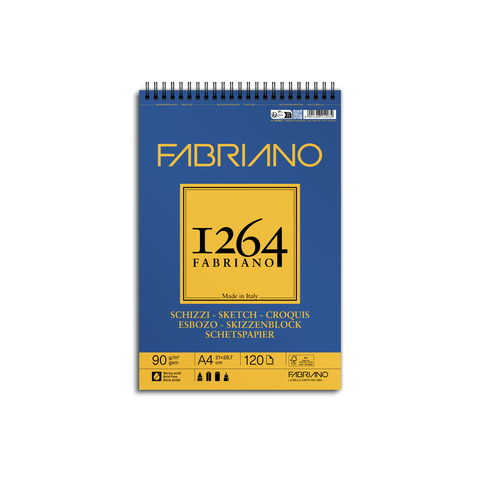 Blocco spiralato Fabriano 1264 schizzi 90 g 120 fogli A4 – spirale lato corto – 19100637