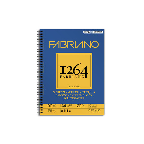 Blocco spiralato Fabriano 1264 schizzi 90 g 120 fogli A4 – spirale lato lungo – 19100635