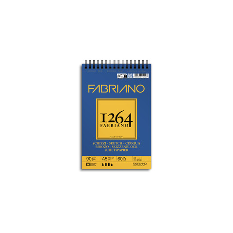 Blocco spiralato Fabriano 1264 schizzi 90 g 60 fogli A5 – spirale lato corto – 19100636