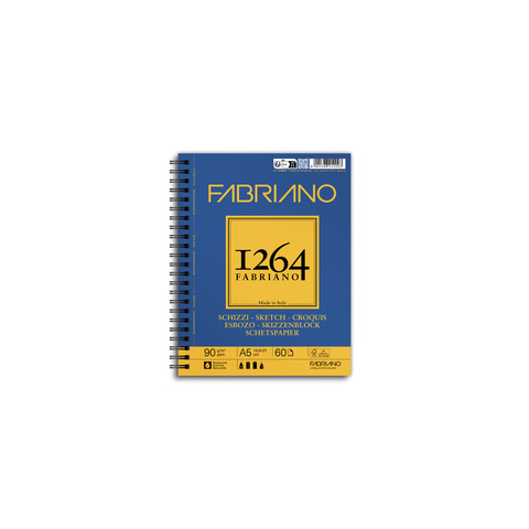 Blocco spiralato Fabriano 1264 schizzi 90 g 60 fogli A5 – spirale lato lungo – 19100634