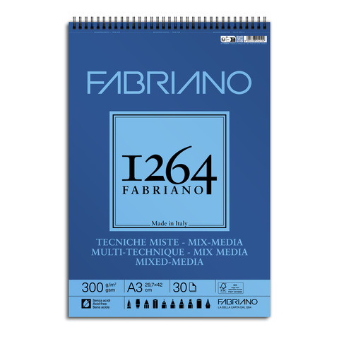 Blocco spiralato tecniche miste Fabriano 1264 – 300 g A3 – 30 fogli – 19100644