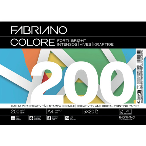 Carta Fabriano Colore Mix 5 colori forti 100 ff – formato A4 – 200 g – 19100817
