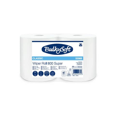 Bobina multiuso 2 veli Bulkysoft Wiper Roll 800 Super in cellulosa 84 m – conf. 2 rotoli – 55969.E20