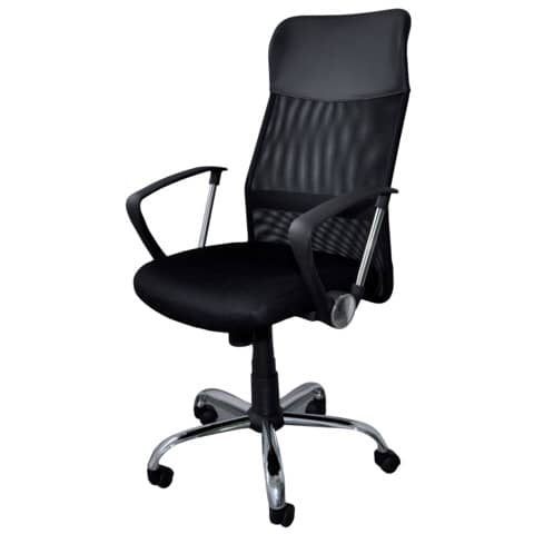 Seduta semi-direzionale nera in rete e pelle con braccioli Office Products Corfu – 23023331-05
