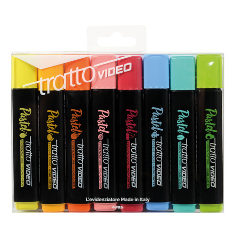Evidenziatori Tratto Video Pastel 1-5 mm in busta appendibile da 8 colori pastello assortiti – F83800100