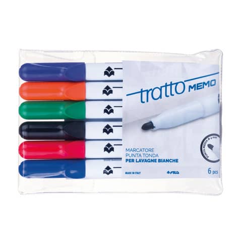 Marcatore per lavagne bianche Tratto Memo p. tonda – conf. da 6 colori assortiti – F854200