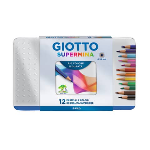 Matite colorate Giotto Supermina in scatola di metallo conf. 12 colori assortiti – F236700