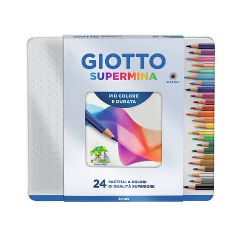 Matite colorate Giotto Supermina in scatola di metallo conf. 24 colori assortiti – F236800