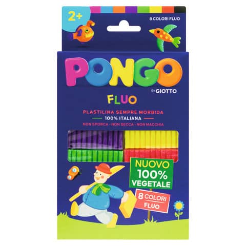 Panetti di plastilina 100% vegetale Pongo by Giotto 264 g conf. da 8 colori fluo assortiti – F603200
