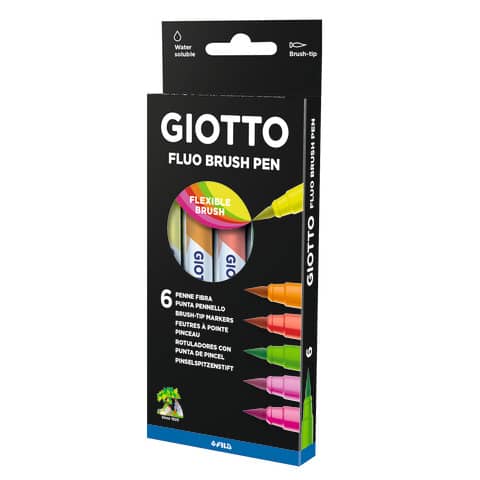 Pennarelli acquerellabili con punta a pennello Giotto Turbo Soft Brush in conf. 6 colori assortiti Fluo – F427200