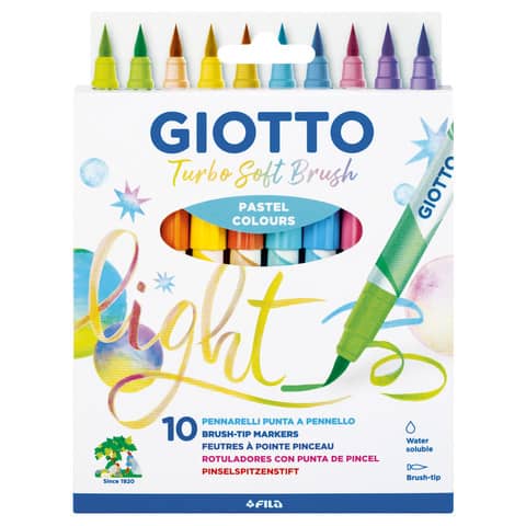 Pennarelli acquerellabili con punta a pennello Giotto Turbo Soft Brush conf. 10 colori assortiti Pastel – F426900