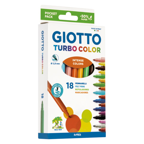 Pennarelli Giotto Turbo Color in fibra punta fine 2,8 mm – in conf. da 18 colori assortiti – F07340000