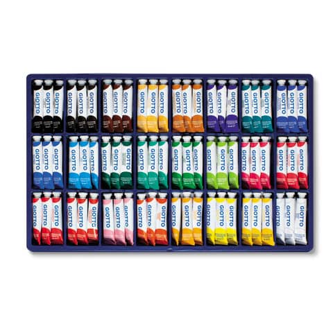 Tempera Giotto Extra ultrafine in tubetto 12 ml – in vetrinetta da 144 colori assortiti – F35250000