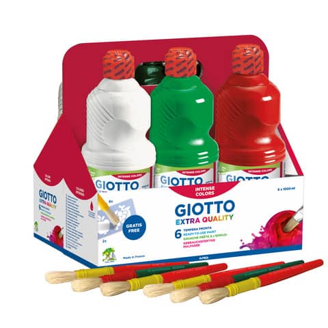 Tempera a base d’acqua Giotto Extra Quality flacone 1 L – conf. da 6 colori assortiti – F53460000