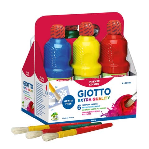 Tempera pronta Giotto Extra Quality in flacone 500 ml – conf. da 6 colori assortiti – F53320000