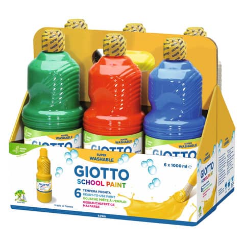 Tempera pronta Giotto School Paint in flacone 1 L – conf. da 6 colori assortiti – F530900