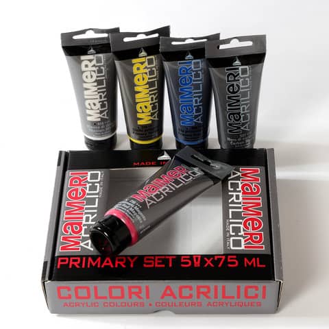 Set colori acrilici primari Maimeri in tubetto 75 ml 5 colori assortiti – M0998190