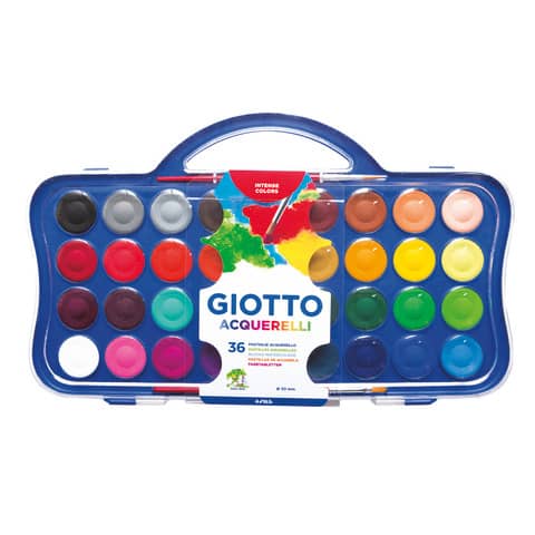Acquerelli Giotto Ø 30 mm scatola da 36 colori assortiti + 2 pennelli – F353600