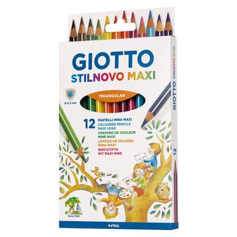 Matite colorate Giotto Stilnovo Maxi in conf. 12 pezzi colori assortiti – F225900