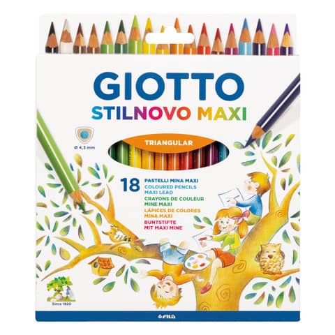 Matite colorate Giotto Stilnovo Maxi in conf. 18 pezzi colori assortiti – F226200