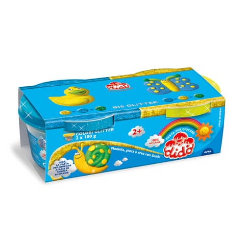 Pasta modellabile Didò Bis Glitter – 2 x 100 g nei colori giallo e azzurro – conf. 2 pz –  F396701