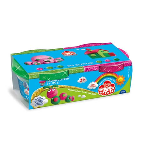 Pasta modellabile Didò Bis Glitter – 2 x 100 g nei colori magenta e verde – conf. 2 pz – F396702