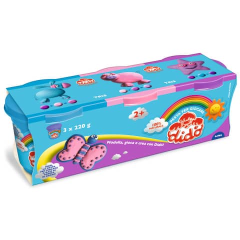 Pasta modellabile Didò Tris 3 x 220 g nei colori azzurro, viola e rosa – conf. 3 pz – F390464