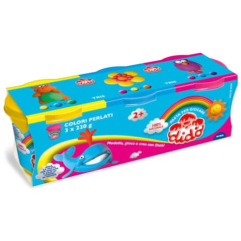 Pasta modellabile Didò Tris 3 x 220 g nei colori giallo, azzurro e magenta – conf. 3 pz – F390463